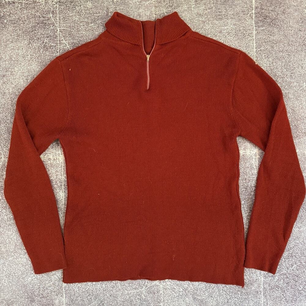 Women's Vintage 70's Kimlon Acrylic Ribbed 1/4 Zip Red Pullover Ski Sweater Sz L